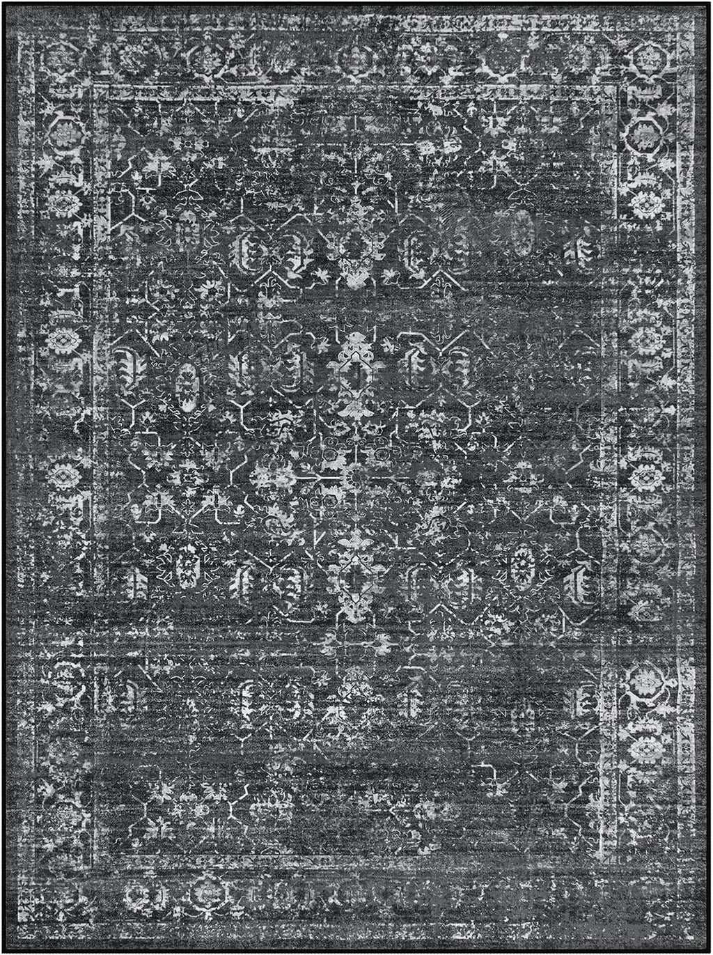 Lahome Margot Area Rugs 9x12 Living Room Soft Large Rugs for Bedroom, Boho Black Dining Room Rug, Distressed Non Slip Low Pile Carpet for Indoor Home Office(9'x12', Black/Grey)