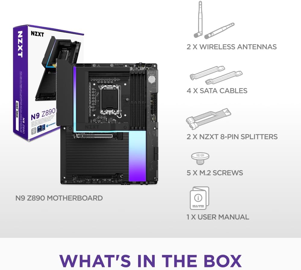 NZXT N9 Z890 - Intel Z890 LGA 1851 ATX Gaming Motherboard for Core Ultra (Series 2) - 20+1+1, DDR5, 5X M.2, PCIe 5.0, Wi-Fi 7, 5GbE, Thunderbolt 4 - RGB, Full-Metal Cover - Black