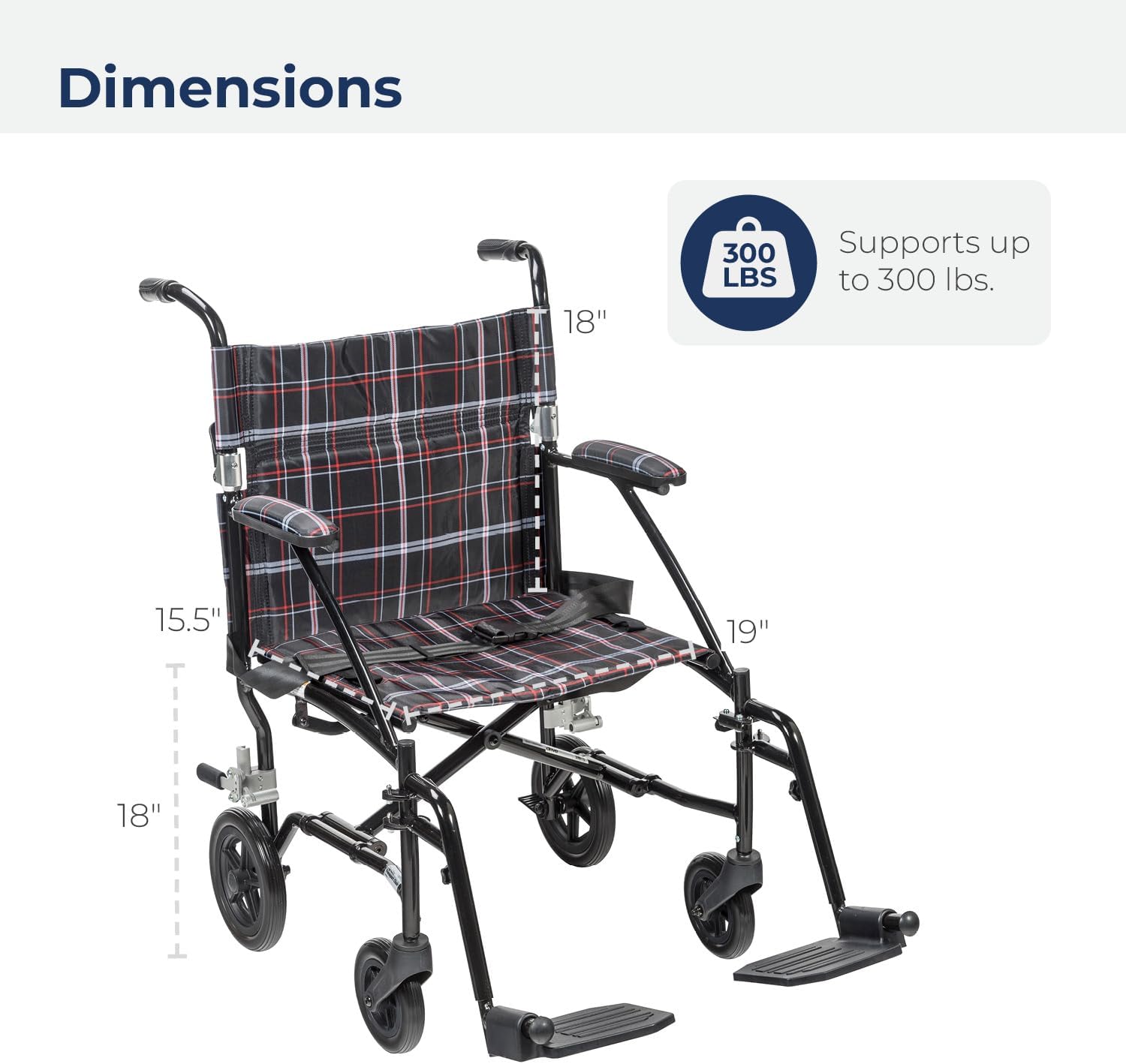 Drive Medical DFL19-BLK Fly-Lite Lightweight Folding Transport Wheelchair with Swing-Away Footrests, Black