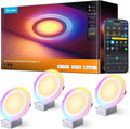 Govee Smart Recessed Lighting 6 Inch, Matter RGBIC LED Recessed Light Work with Alexa, Google Assistant, Dimmable 1100LM Canless Downlight with Junction Box for Living Room, Bedroom, Kitchen 4 Pack