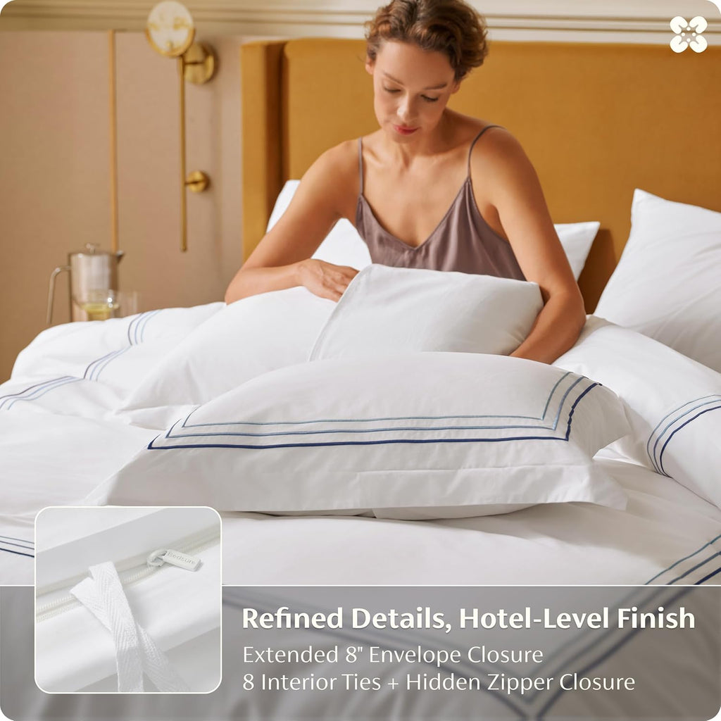 Bedsure 100% Giza Egyptian Cotton Duvet Cover King, Luxury Hotel Duvet Cover, PureWoven Soft & Breathable Sateen Bedding Set for All-Season, 3 Pieces, 104"x90" (Gradient Blue)