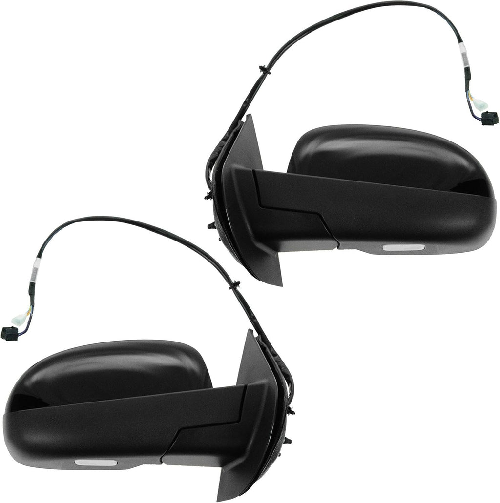 TRQ Driver and Passenger Side Mirror Assembly 2 Piece Set Power Heated No Memory Black Compatible with 2007-2013 Chevy Avalanche Suburban 2007-2014 Suburban GMC Yukon Yukon XL 1500