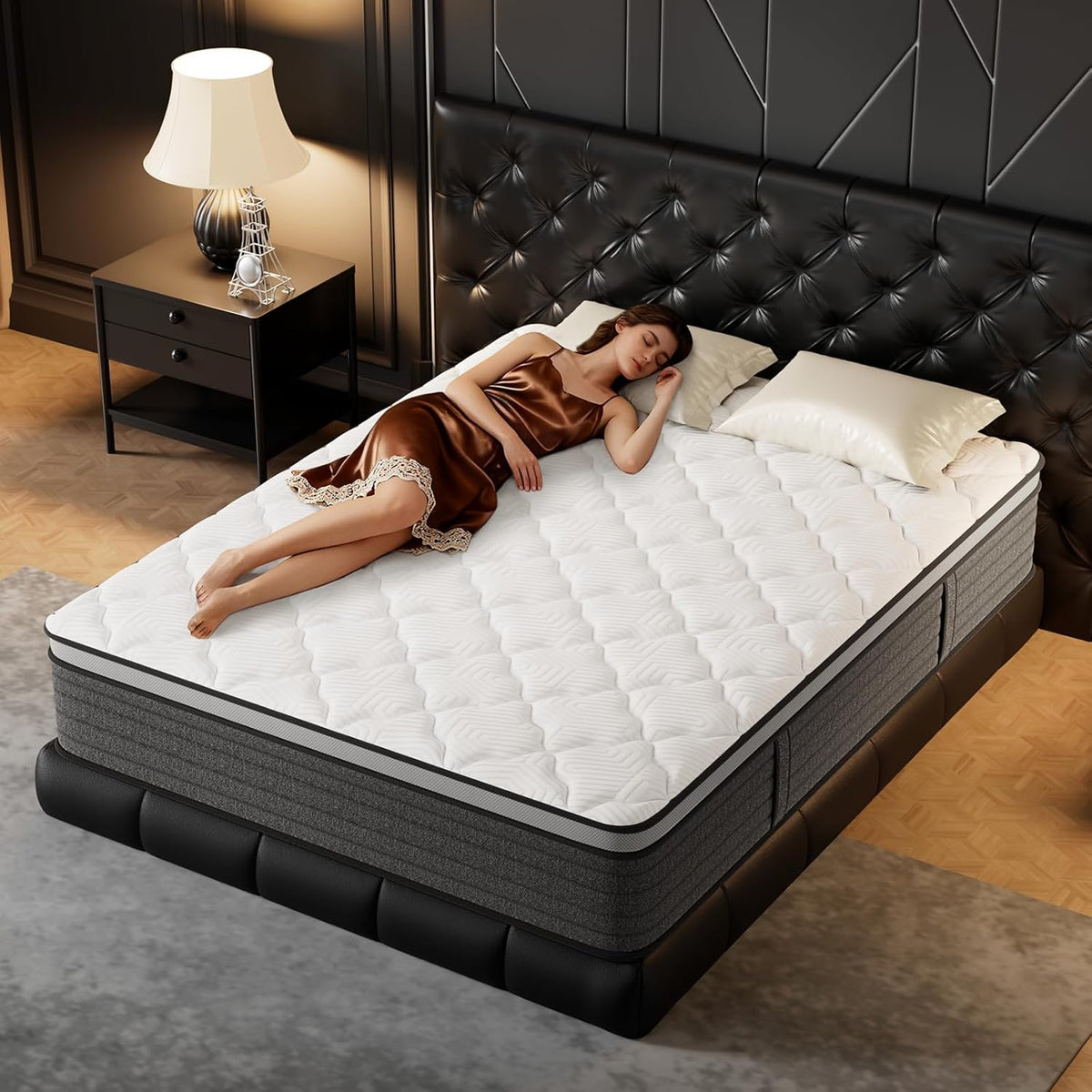 PUBPLON Queen Mattress 12 Inch Hybrid Queen Size-Gel Memory Foam Mattress in a Box, Individually Wrapped Pocket Spring, Pressure Relief Edge Support, Medium Firm