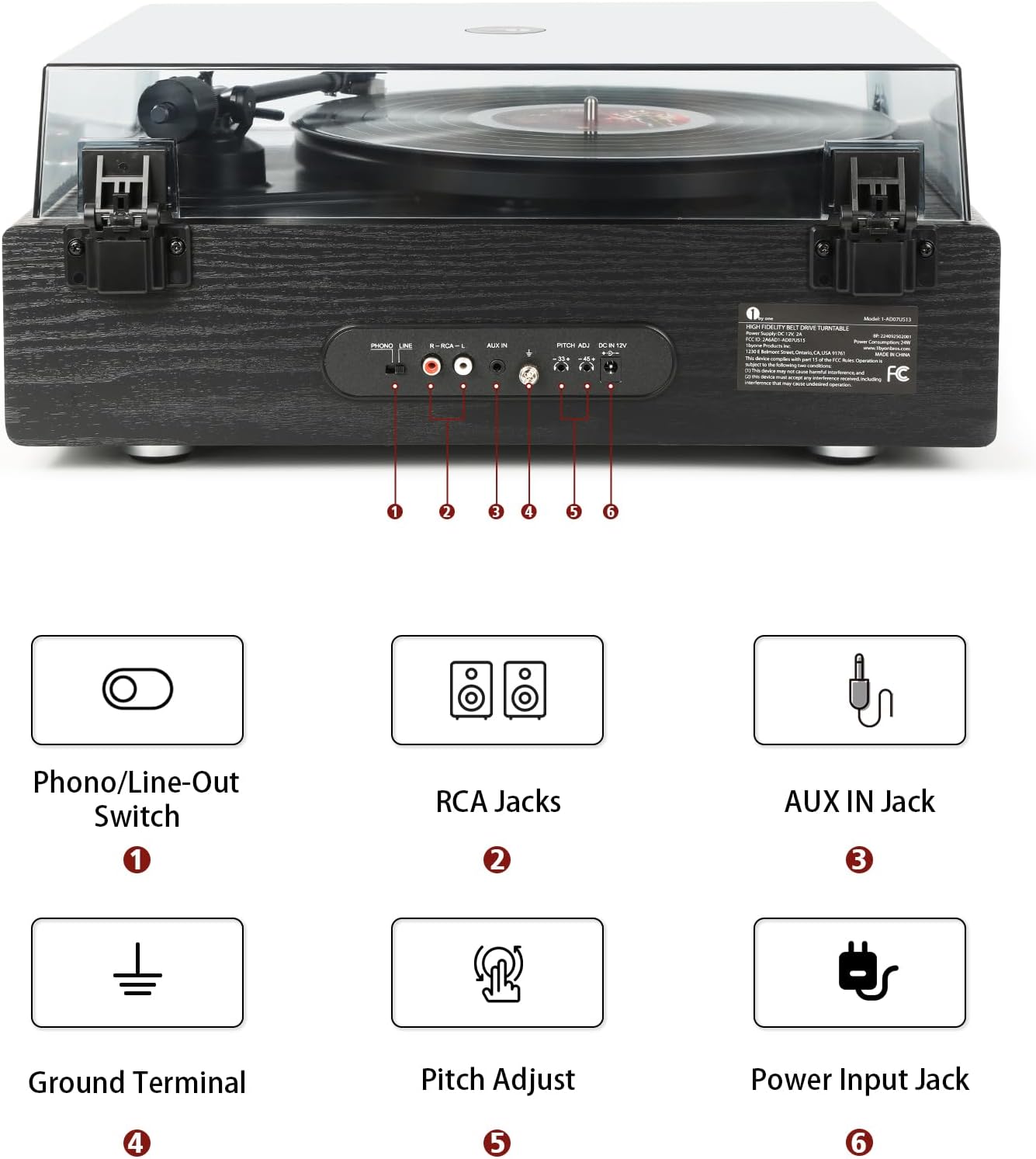 1 BY ONE High Fidelity All-in-One Record Player, Vinyl Turntable with Built-in Speakers, Magnetic AT-3600L Cartridge, RCA Line Out, Belt-Drive Stereo Turntable