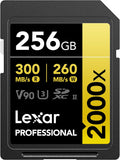 Lexar 256GB Professional 2000x SD Card, UHS-II, C10, U3, V90, Full HD, 8K, Up To 300MB/s Read SDXC Memory Card, for DSLR, Cinema-Quality Video Cameras (LSD2000256G-BNNNU)
