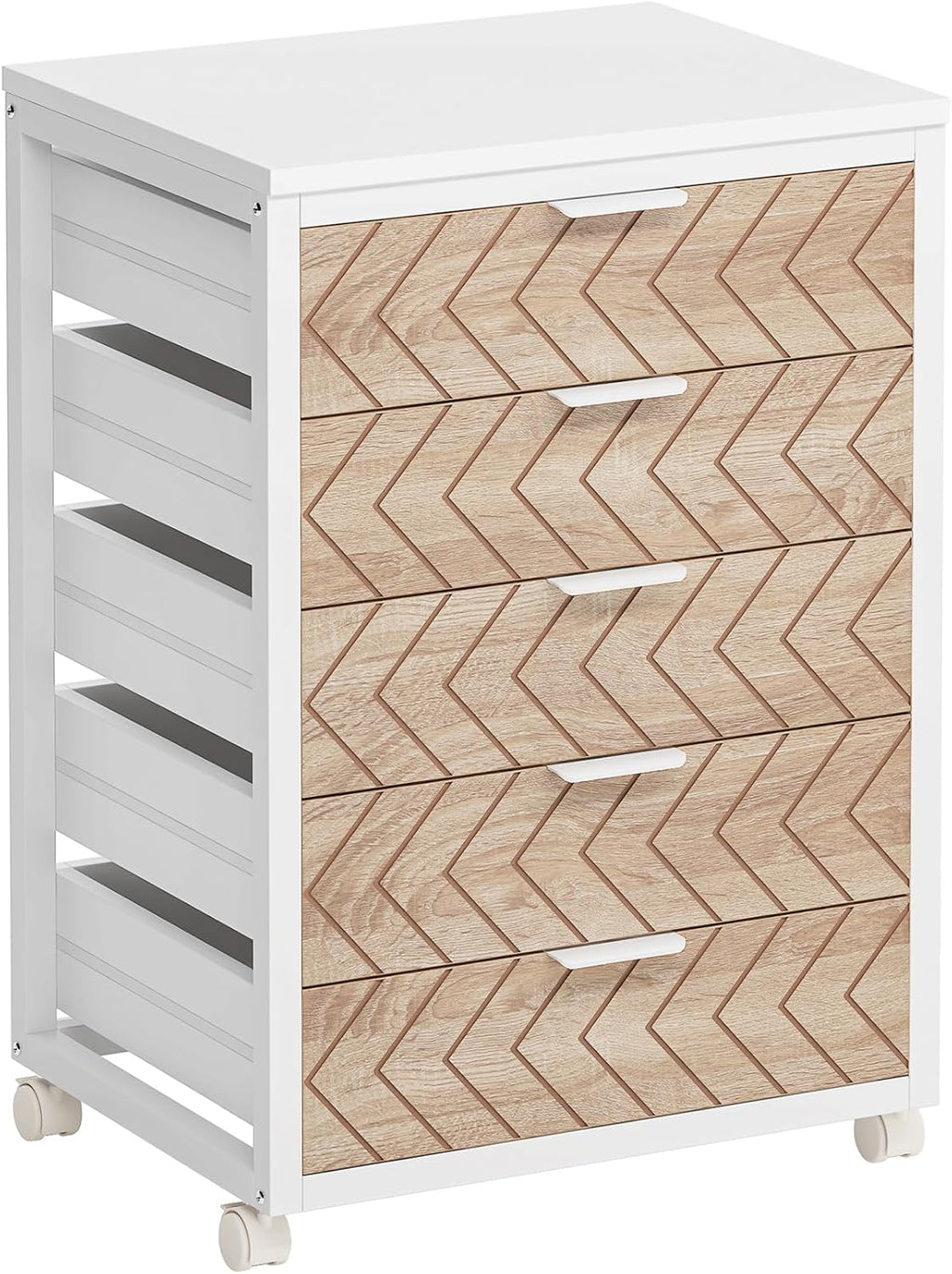 Tribesigns 5-Drawer File Cabinet, Wood Mobile Storage Drawer Unit, Industrial Office Cabinet with Drawers & Wheels, Rolling Printer Stand for Home Office, Beige & White