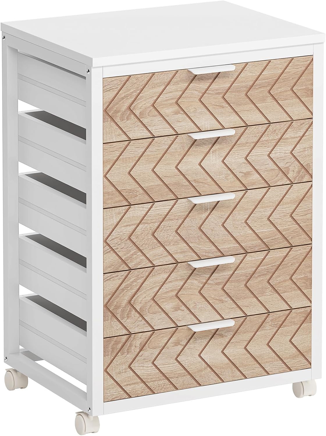 Tribesigns 5-Drawer File Cabinet, Wood Mobile Storage Drawer Unit, Industrial Office Cabinet with Drawers & Wheels, Rolling Printer Stand for Home Office, Beige & White