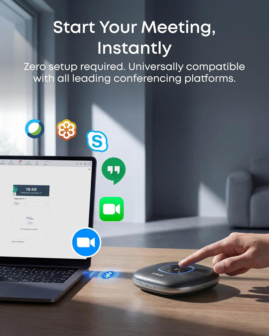 Anker PowerConf Speakerphone, Zoom Certified Conference Speaker with 6 Mics, 360° Enhanced Voice Pickup, 24H Call Time, Bluetooth 5.3, USB C, Compatible with Leading Platforms for Personal Workspaces