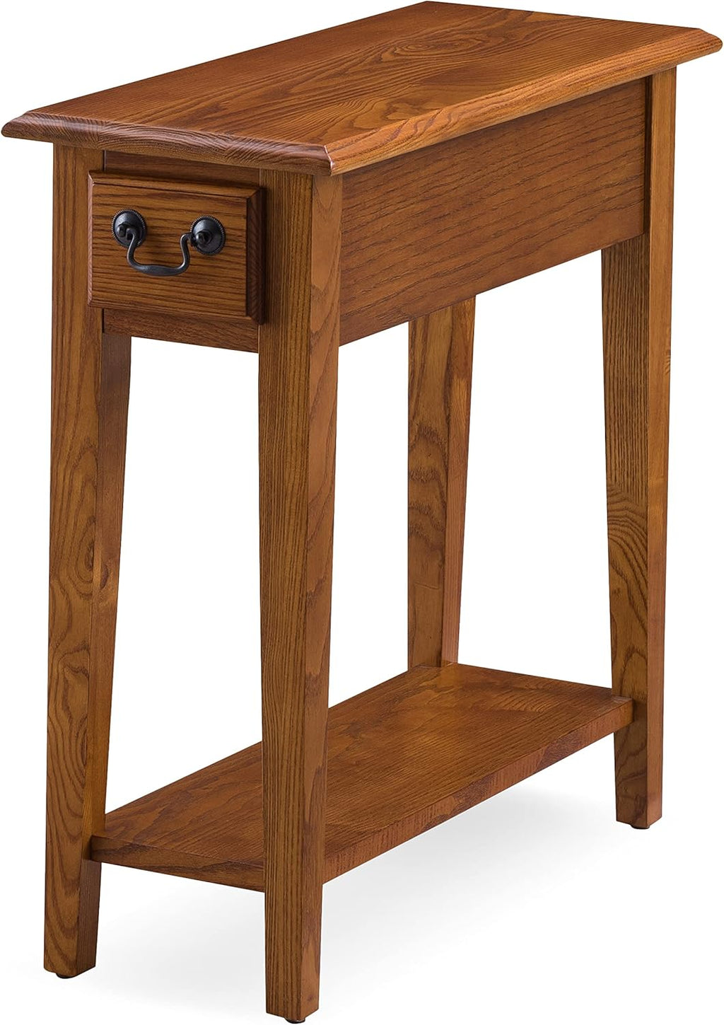 Leick Home Haven Ridge End Table, Solid Wood, 1 Storage Drawer, Bottom Display Shelf, Narrow, Easy-Assembly, Medium Oak, 24.0 in. L x 10.0 in. W x 24.0 in. H, 9017-MED