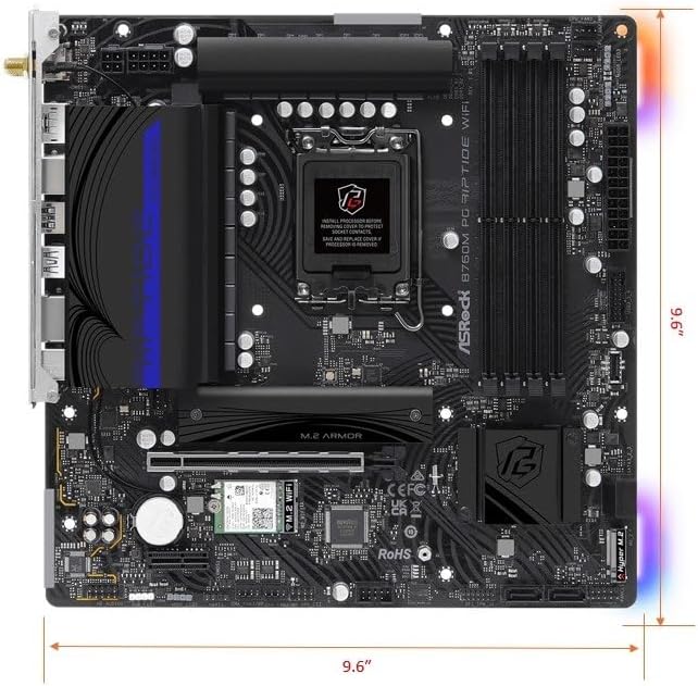 ASRock B760M PG Riptide WiFi Micro-ATX Motherboard | Supports 14th/13th/12th Gen Intel | DDR5 7200+ (OC) | WiFi 6E | 2.5G LAN | 14+1+1 Power Phase | Front & Rear USB-C