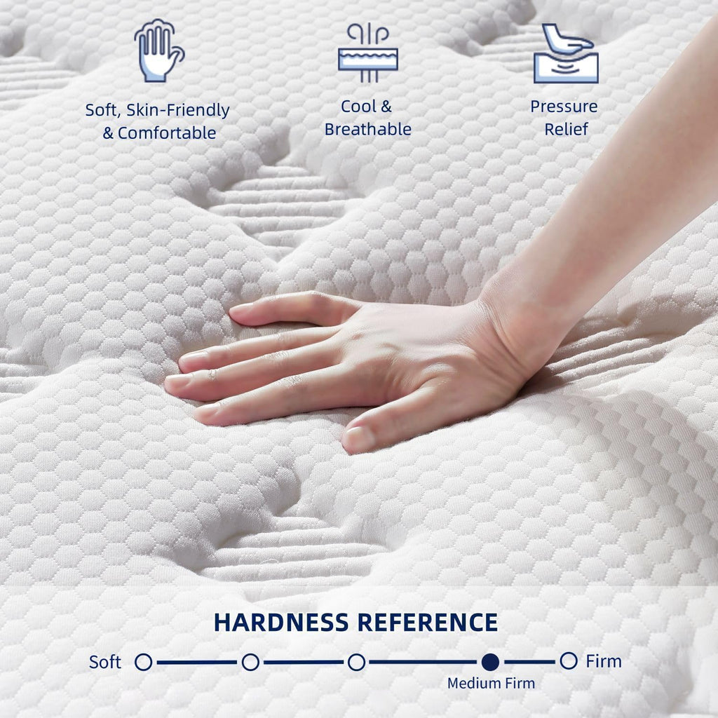 EEN EEN SLEEP 14 Inch Medium Firm King Size Mattress Upgraded King Hybrid Mattresses in A Box with Gel Memory Foam & Pocket Springs, Strong Edge Support,Pressure Relief,CertiPUR-US,365-Night Trial
