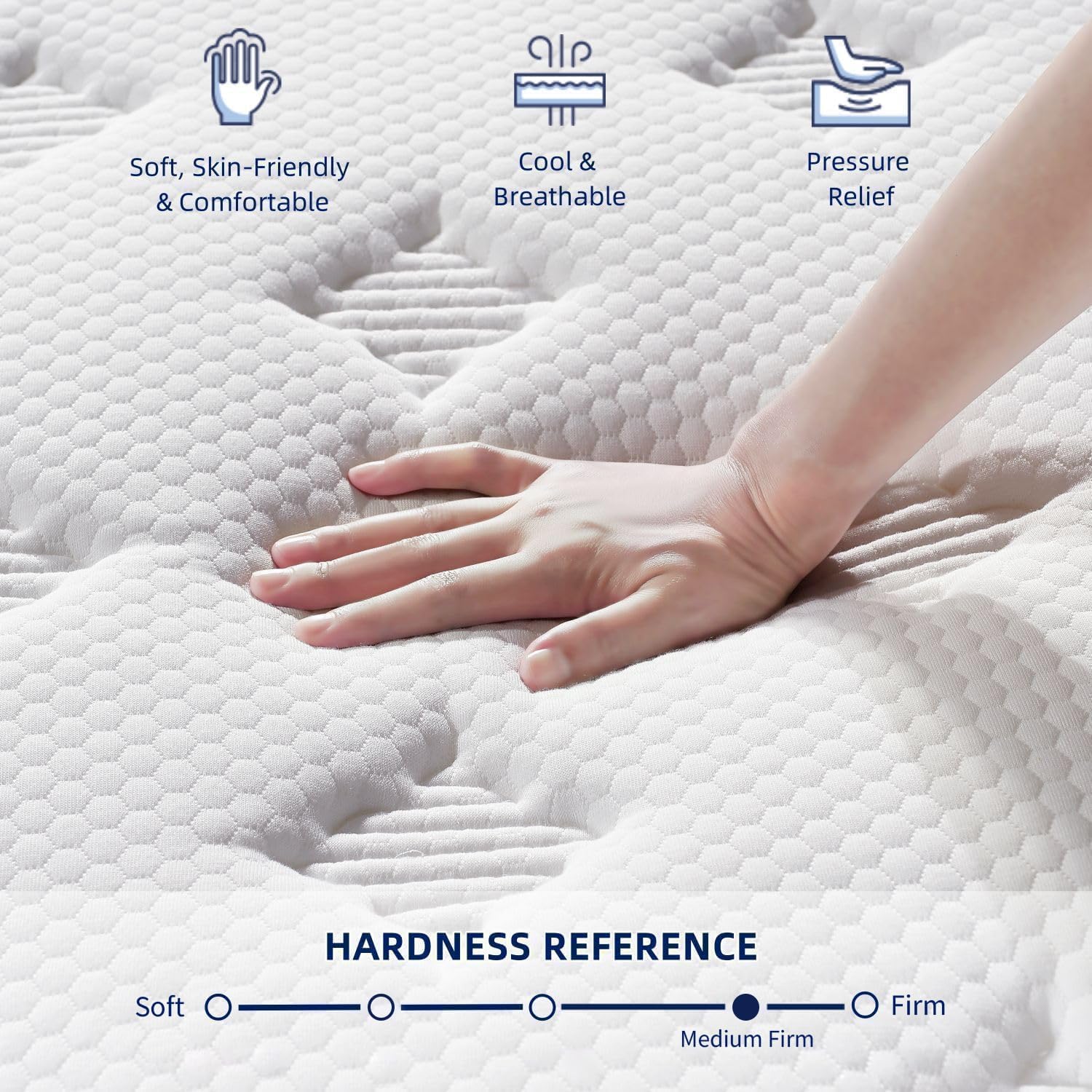 EEN EEN SLEEP 14 Inch Medium Firm King Size Mattress Upgraded King Hybrid Mattresses in A Box with Gel Memory Foam & Pocket Springs, Strong Edge Support,Pressure Relief,CertiPUR-US,365-Night Trial