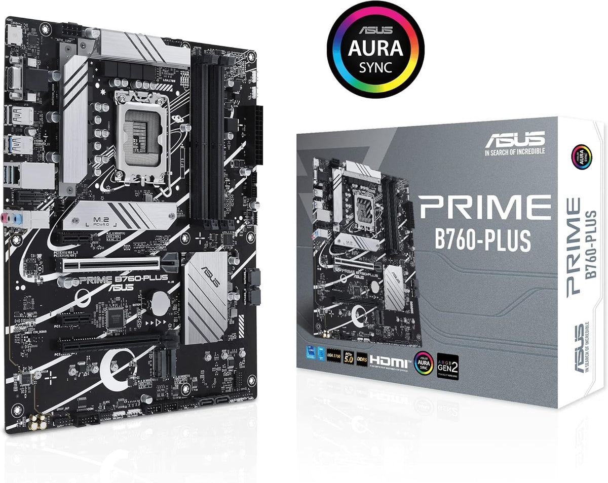 ASUS Prime B760-PLUS Intel B760(13th and 12th Gen) LGA1700 ATX Motherboard PCIe 5.0,DDR5,3X PCIe 4.0 M.2 Slots,2.5Gb LAN, DP,HDMI,USB 3.2 Gen 2x2 Type-C,Front USB 3.2 Gen 1 Type-C,Thunderbolt (USB4)