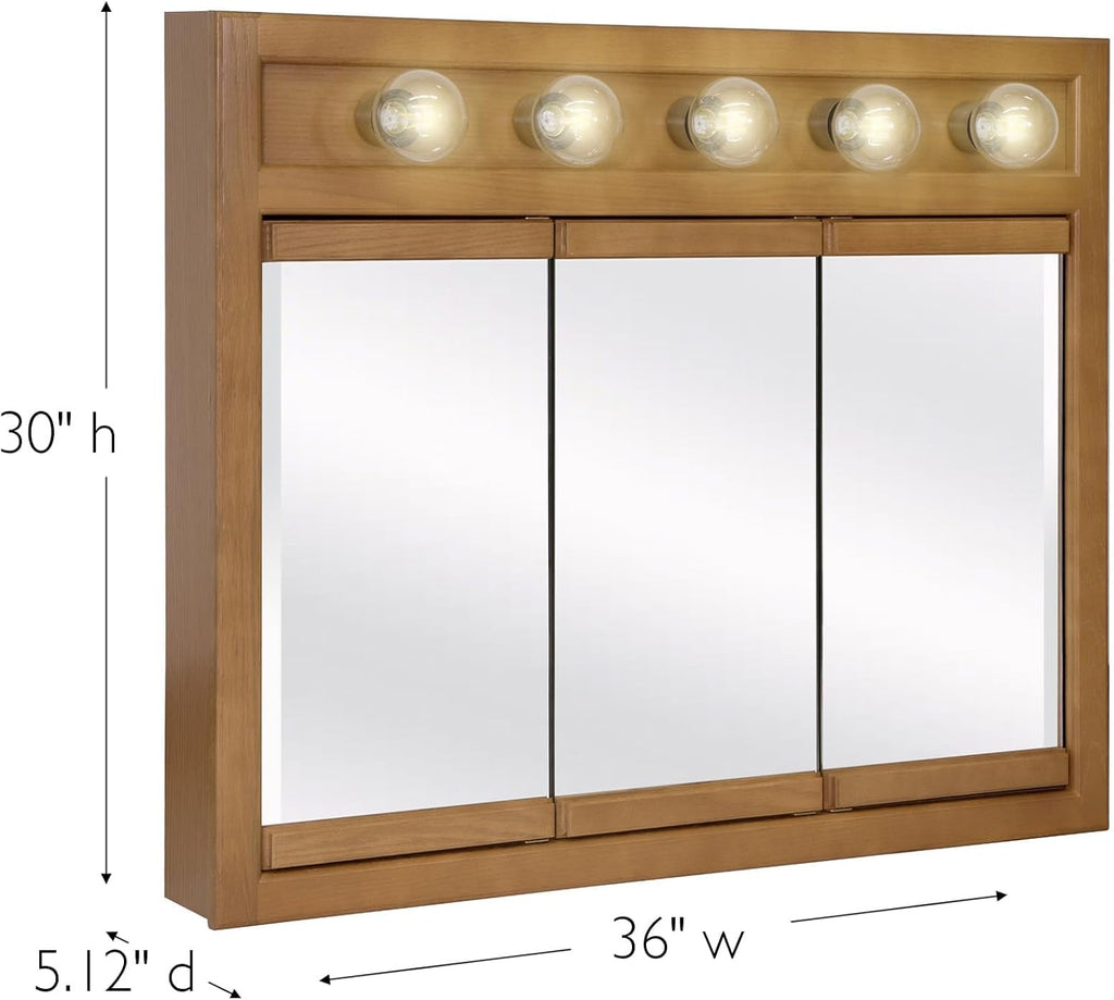 36 Inch Richland Bathroom Medicine Cabinet, Wall Mounted, Mirror, Oak – Design House, 530618-NOK