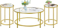 Yaheetech Coffee Table Set of 3, Round Coffee Table & 2pcs Accent End Table Easy Assembly w/Glass-Top Surface & Reinforced Frame for Living Room,Apartment,Small Space,Mustard Gold