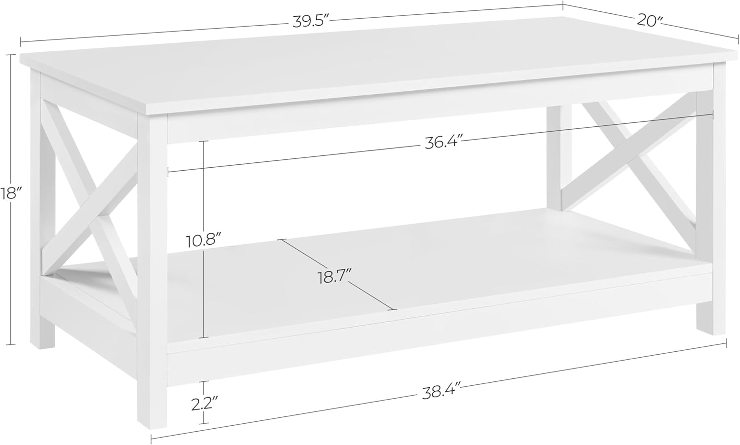 Yaheetech 3 Piece Living Room Wood Table Set, X-Design Coffee Table with Shelf & 2 x 3-Tier End Side Tables Storage Cabinet for Living Room, Accent Furniture, White