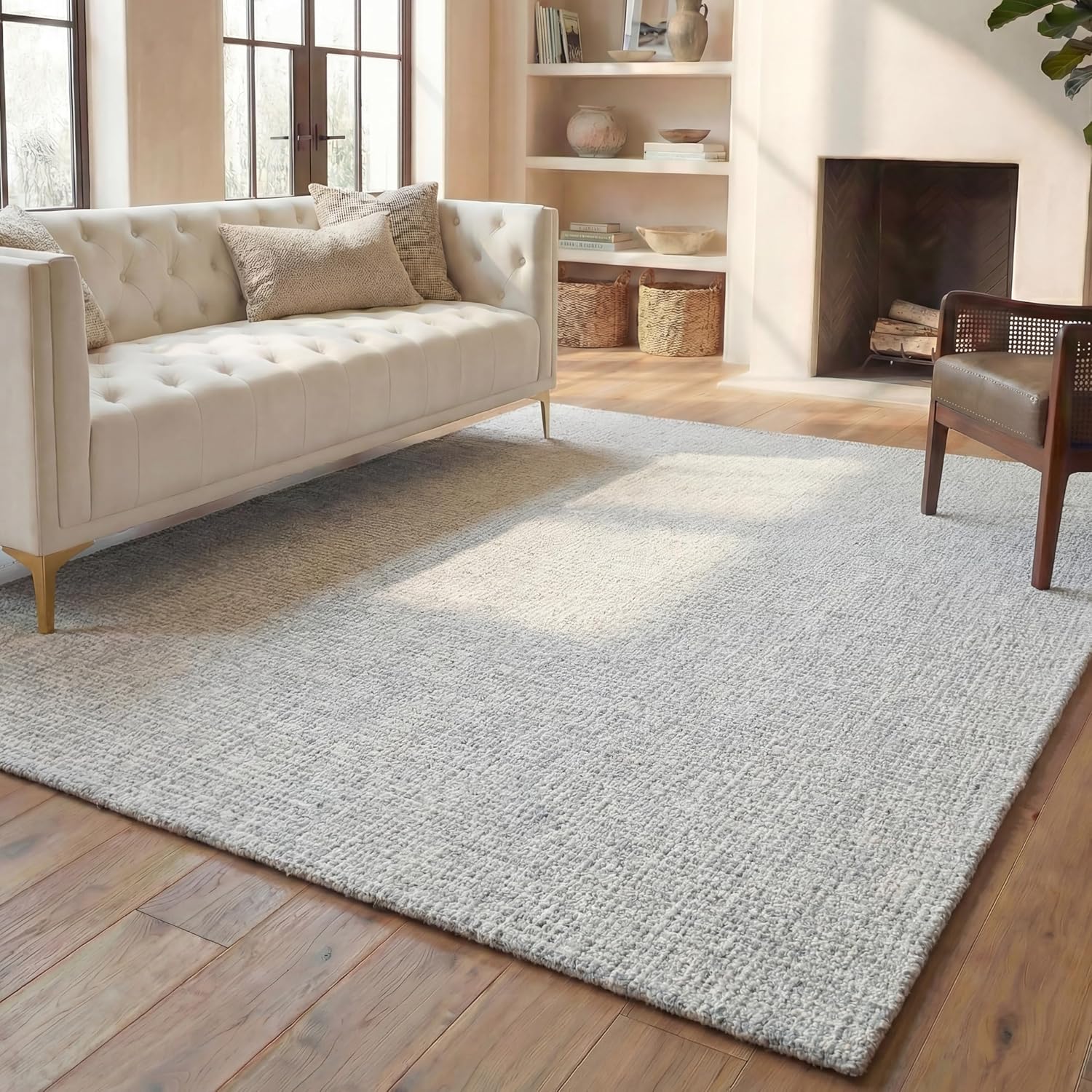 SAFAVIEH Abstract Collection Area Rug - 9' x 12', Light Grey & Ivory, Handmade Wool, Ideal for High Traffic Areas in Living Room, Bedroom (ABT468F)