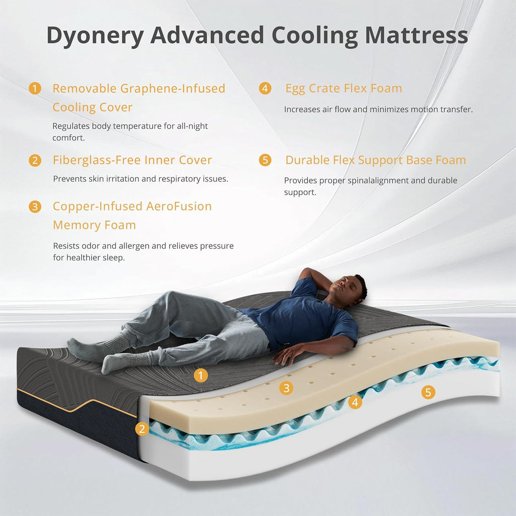 Dyonery Twin XL 12 Inch Cooling Copper Gel Memory Foam Mattress - Fiberglass Free, Back Pain Relief, Foam Made in USA, Firm