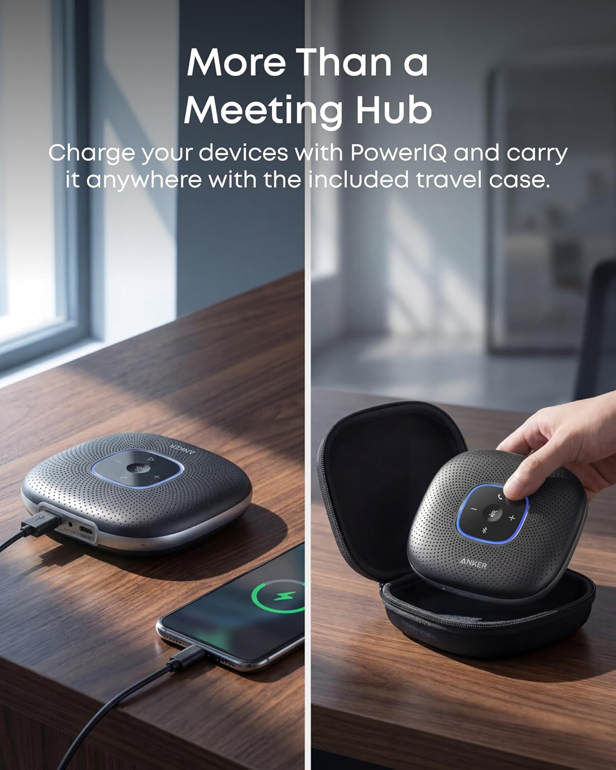 Anker PowerConf Speakerphone, Zoom Certified Conference Speaker with 6 Mics, 360° Enhanced Voice Pickup, 24H Call Time, Bluetooth 5.3, USB C, Compatible with Leading Platforms for Personal Workspaces