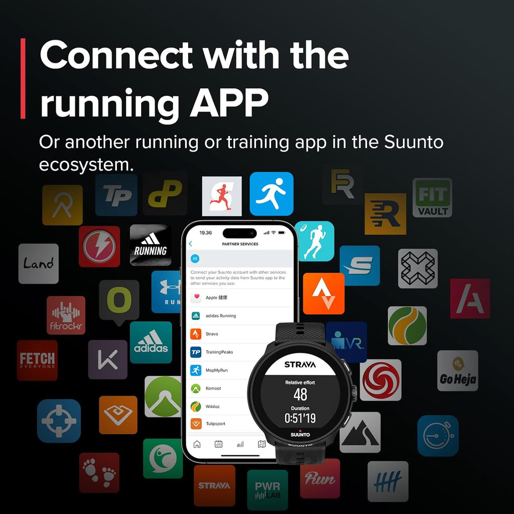SUUNTO Run Sports Watch, 1.32" AMOLED Touchscreen w/Crown Button, 12D Battery Life, Dualband Accurate GPS, Wrist Heart-Rate & Sleep Health Tracking, 35g Lightweight & 4GB Offline Music, All Black