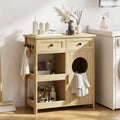 Laundry Hamper Cabinet, Hidden Laundry Storage Cabinet with 2 Drawers & Shelves, Removable Baskets Laundry Hamper with Clothes-Toss Hole for Bathroom, Bedroom, Living Room,Oak