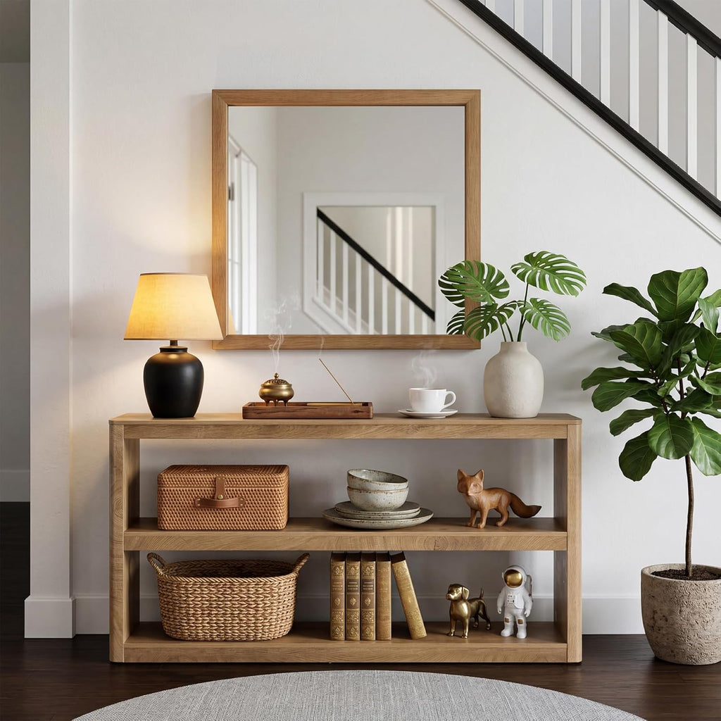 LITTLE TREE 63-Inches Console Table, Modern Sofa Table with 3 Storage Shelves, Narrow Entryway Furniture Living Room, Entrance, Hallway, Foyer, Brown