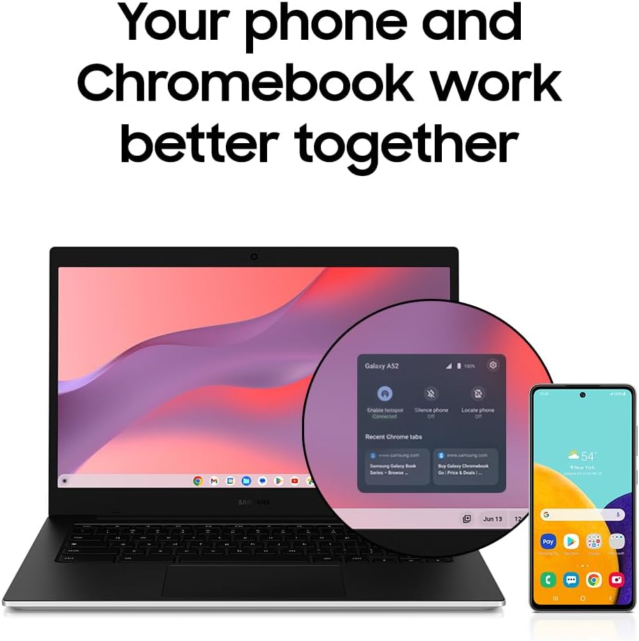 Samsung 14" Galaxy Chromebook Go Laptop PC Computer, Intel Celeron N4500 Processor, 4GB RAM, 64GB Storage, ChromeOS, XE340XDA-KA2US, Student Laptop, Silver