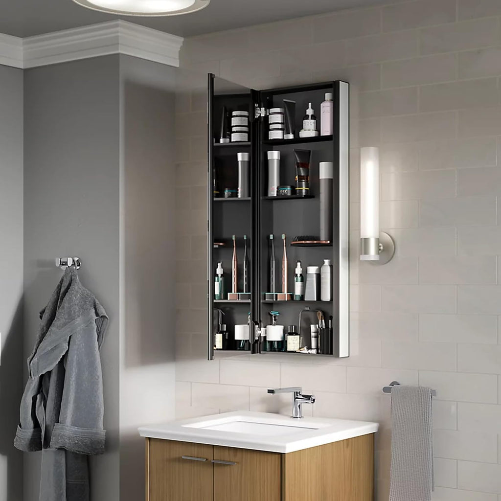 Kohler 81147-DA1 Maxstow Frameless Surface-Mount Bathroom Medicine Cabinet with Mirror, 15 in. W x 40 in. H, Dark Anodized Aluminum