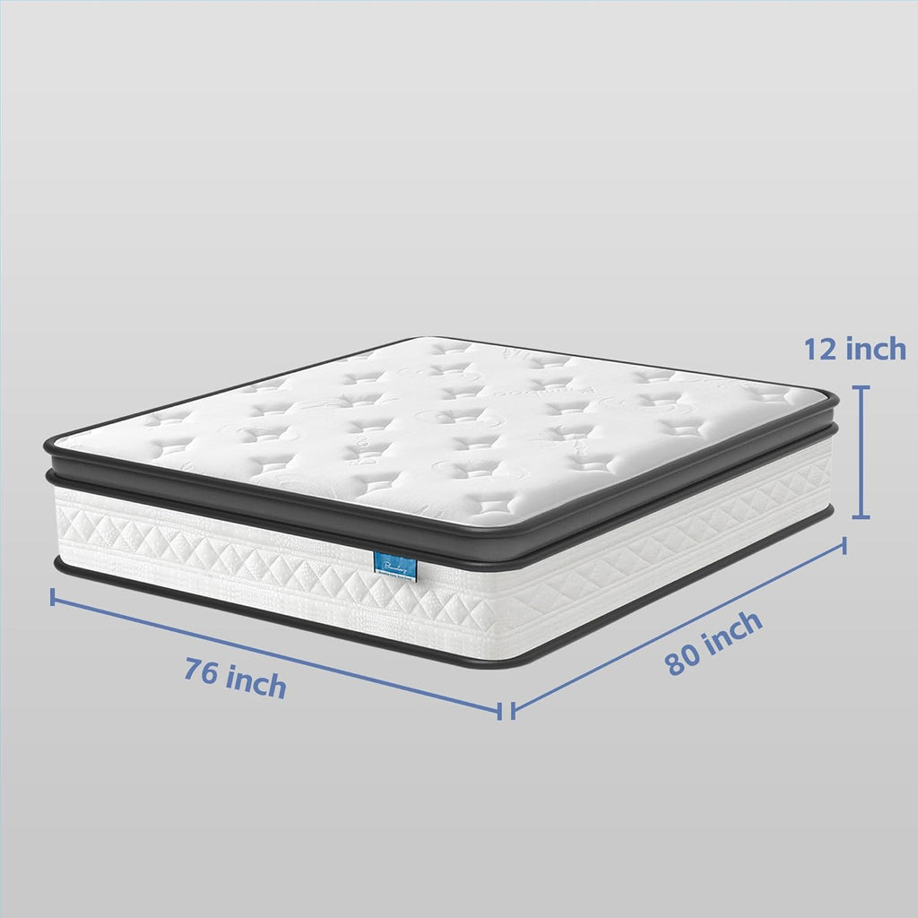 King Size Mattress, 12 Inch King Mattress in a Box, Cooling Gel Memory Foam Hybrid Mattress with Pocketed Coils, Medium Firm Feel, CertiPUR-US Certified, Pressure Relief, Motion Isolation
