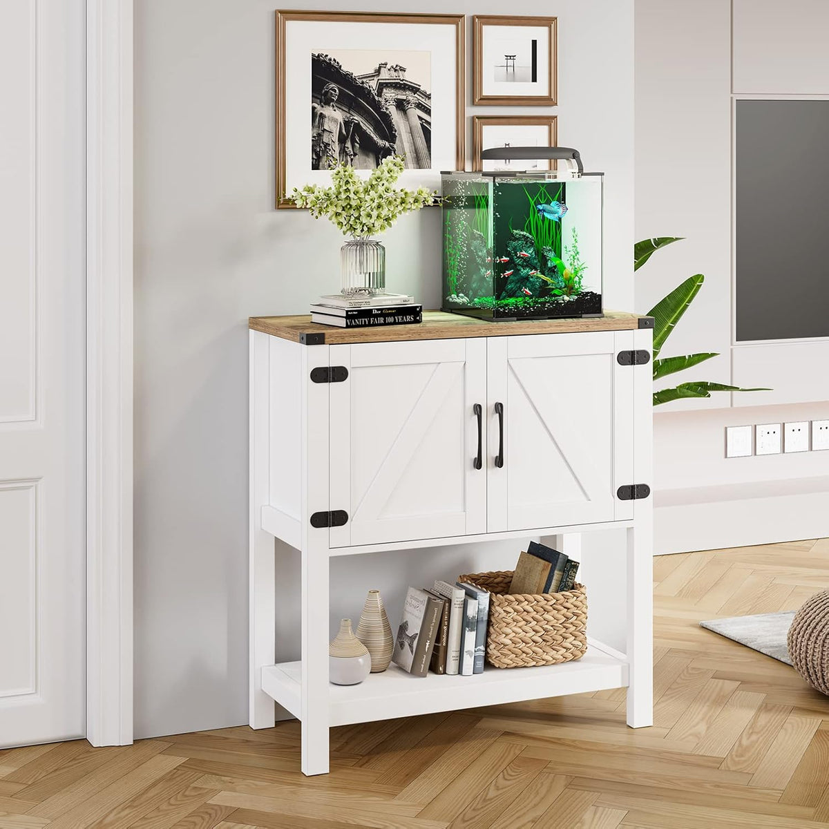 Mufico Console Table Coffee Bar Cabinet Sofa Table,31.5 L x 13.8 D x 34.65 H,Entryway Table with 2 Storage Cabinets, Farmhouse Buffet Sideboard for Kitchen, Foyer,Hallway (White)