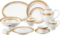Lorren Home Trends La Luna Collection Bone China 57-Piece Red and 24K Gold Design Dinnerware Set, Service for 8