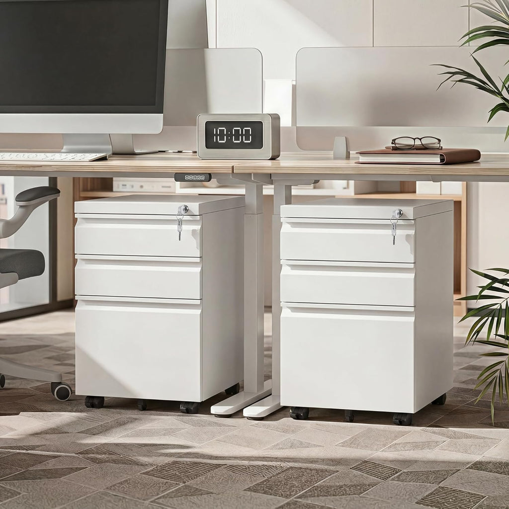 DEVAISE 3-Drawer Mobile File Cabinet (Under Office Desk), Assembled Except Casters, Fits Letter/Standard Sizes, White