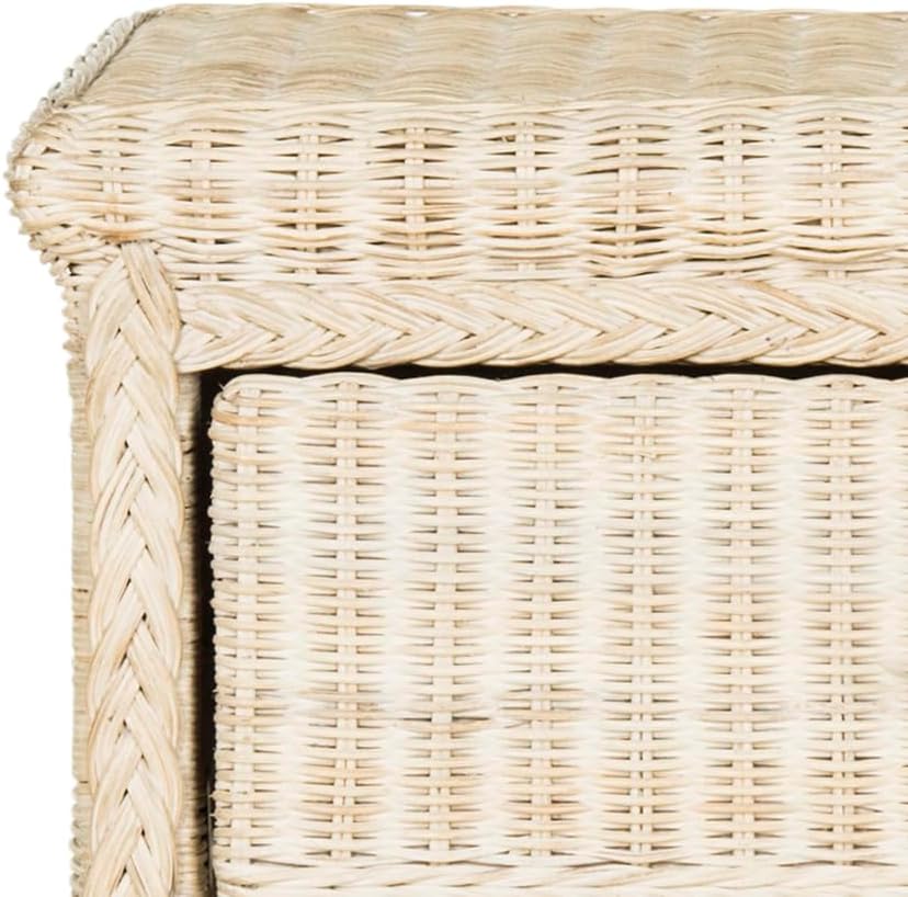 SAFAVIEH Home Collection - Adira Natural White Wash Wicker 1-Drawer Nightstand Accent Table, Coastal Boho Bedroom Storage Furniture with Shelf, 22.1"W x 16.5"D x 22.1"H (SEA8002A)