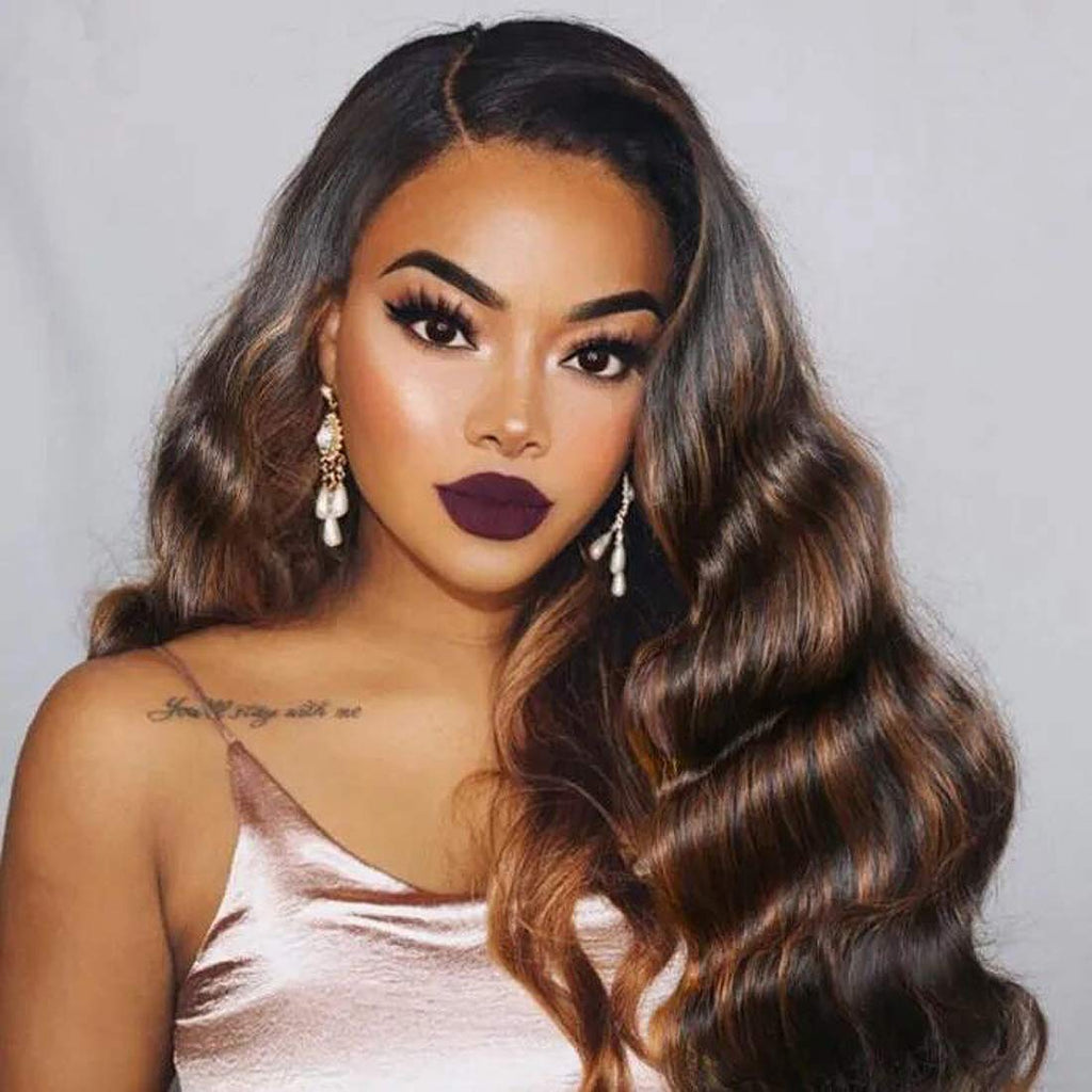 UNICE Brown Highlight Body Wave Human Hair Weave 3 Bundles 16 18 20 inch, Brazilian Remy Ombre Blonde Wavy Sew in Piano Color TFB30