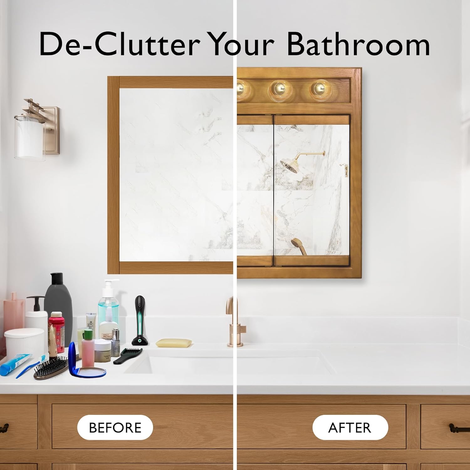 36 Inch Richland Bathroom Medicine Cabinet, Wall Mounted, Mirror, Oak – Design House, 530618-NOK