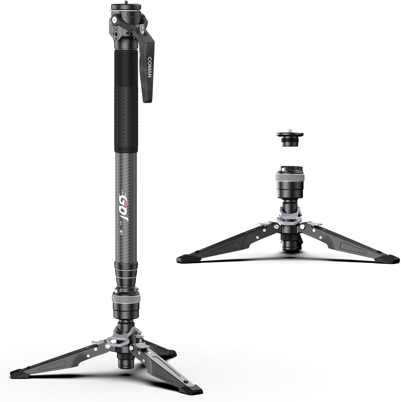 COMAN M1 62.8" Carbon Fiber Monopod for Camera, One-Click Lifting Monopod with feet, Compact for Travel, Max Load 44lbs / 20kg for Camera, DSLR, Camcorder
