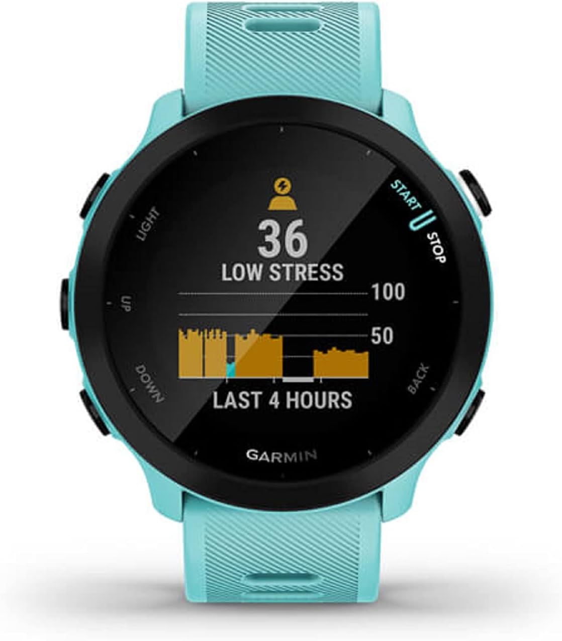 Garmin Forerunner 55, GPS Running Watch with Daily Suggested Workouts, Up to 2 weeks of Battery Life, Aqua One Size (Renewed)