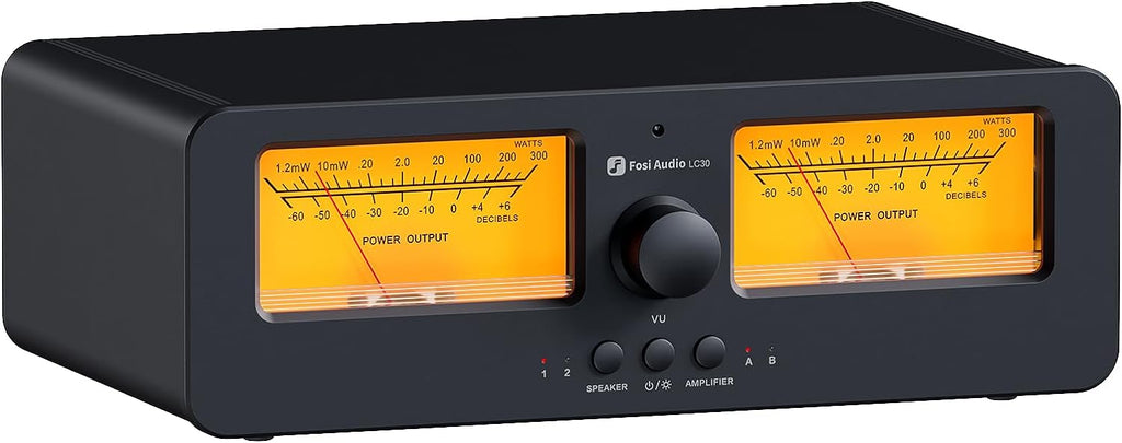Fosi Audio LC30 VU Meter Amplifier Speaker Selector Switch Box Audio Visualizer 2 in 2 Out Vintage Switcher for High Power Stereo Class A, B, AB, D, Tube Amps Home Audio Component with Remote Control