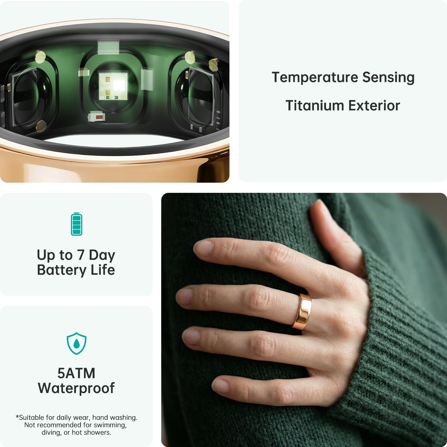 opove O Ring Smart Ring, Fitness Trackers Rings with Sleep/Stress/Heart Rate/Women's Health Monitoring, Comfortable Wearing, Up to 7 Days Using, Fitness Ring for Android & iOS, Rose Gold-Size7