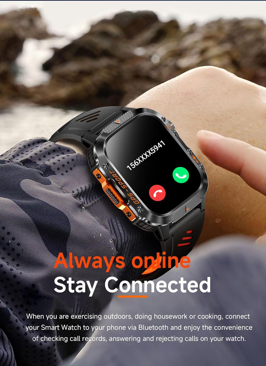 GPS Running Watch for Men Women, 2.01" Fitness Watch with GPS Compass Altimeter, Bluetooth Calls, Heart Rate & Sleep Monitor, Waterproof Outdoor Watch (Blue Silicone Strap)