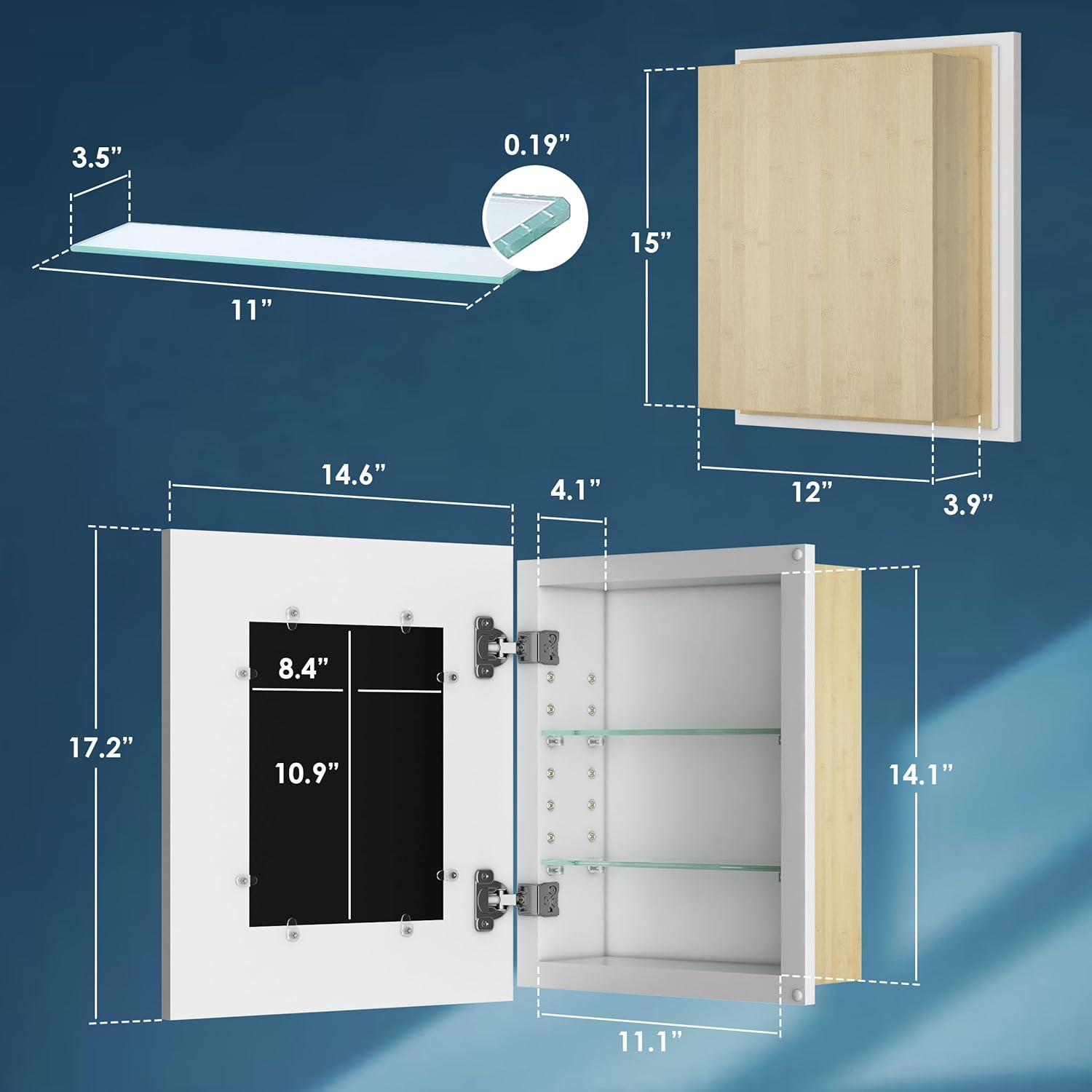 Houseables Medicine Cabinet No Mirror, Recessed Medicine Cabinet, Hidden in Wall Niche, Without Mirror, Picture Frame, Concealed, Built in, Between Stud Shelf Insert, Bathroom Storage, 12x15 (14x17)