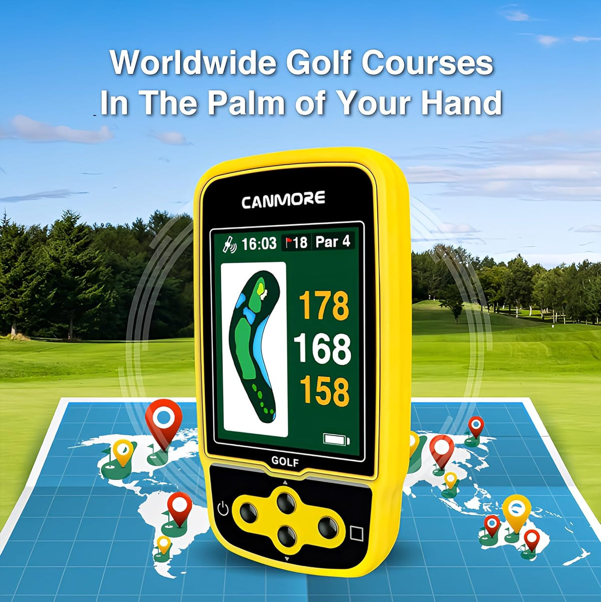 CANMORE HG500 Golf GPS - Extra Large Easy-to-Read Color Display, preloaded 41,000 Course map Worldwide Shape of The Green and The Fairway(Yellow)