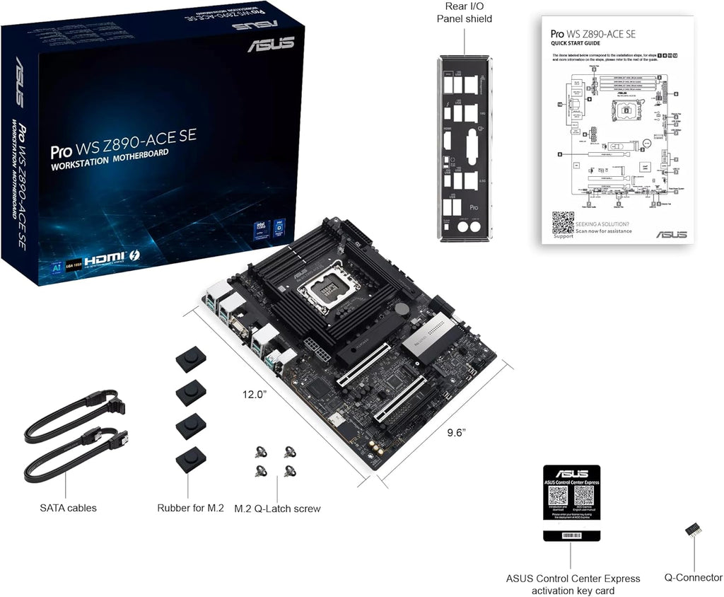 ASUS Pro WS Z890-ACE SE Z890 LGA 1851 ATX Motherboard, Intel® Core™ Ultra Series 2 Ready, Advanced AI PC-Ready, PCIe® 5.0, DDR5, 10G & 2.5G LAN, 4X M.2, USB 20Gbps, Thunderbolt™ 4, onboard BMC, AI OC