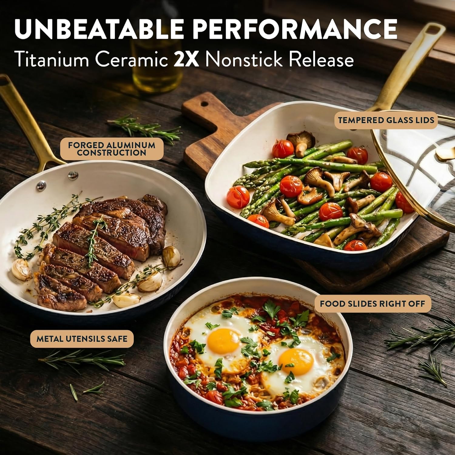Gotham Steel Hammered 20Pcs Ceramic Cookware Set, Induction Pots and Pans Set Non Stick with Deep Fry Pan, Steamer, & Bakeware, Non Toxic PFOA PFOS Free, Oven & Dishwasher Safe