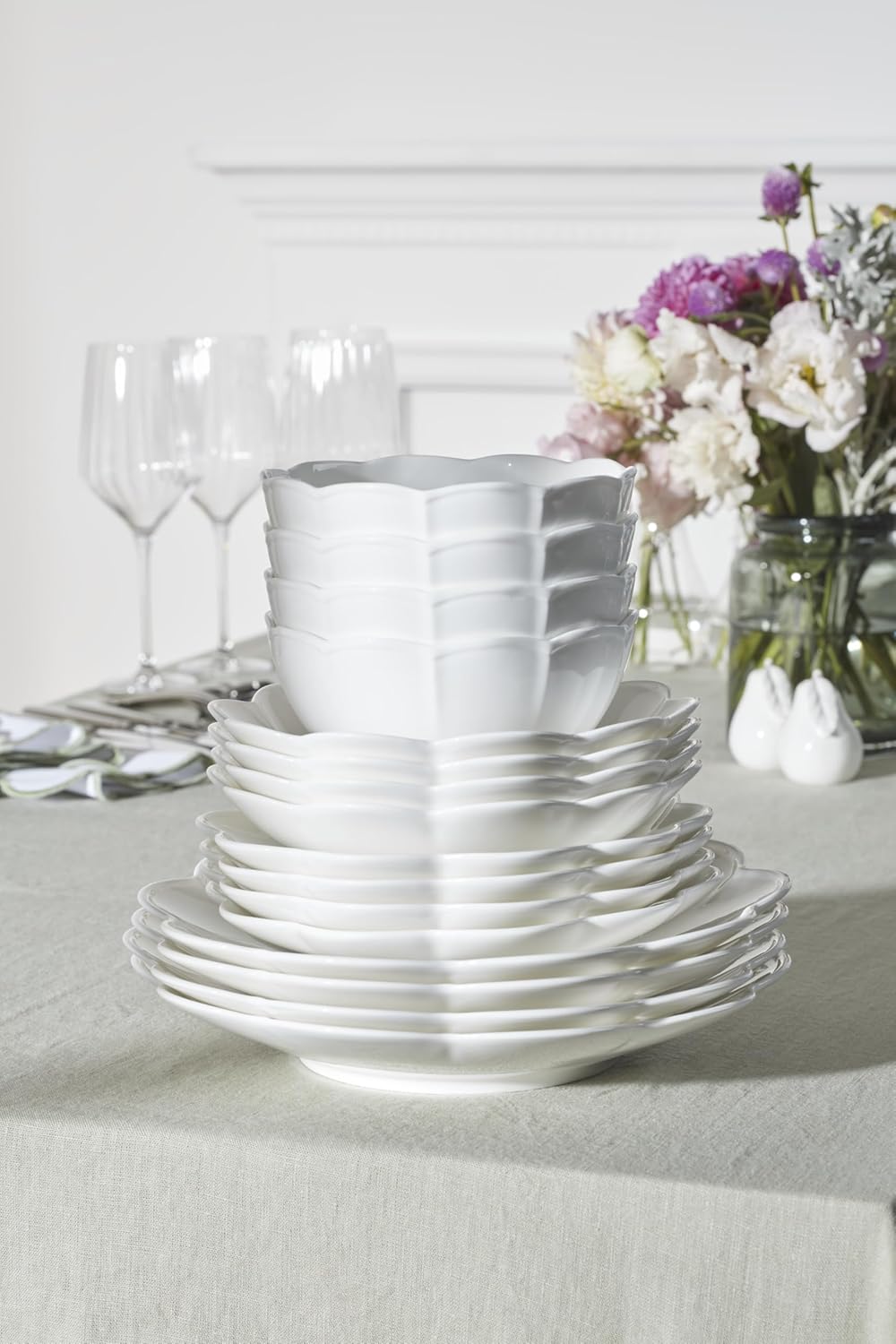 Lenox Dinnerware Set, Studio 1414 Scallop 16-Piece Set, Service For 4, Bone China Material, Dishwasher & Microwave Safe, Home And Kitchen, Kitchen And Dining, Plates And Bowls Sets (White, 16 Pieces)