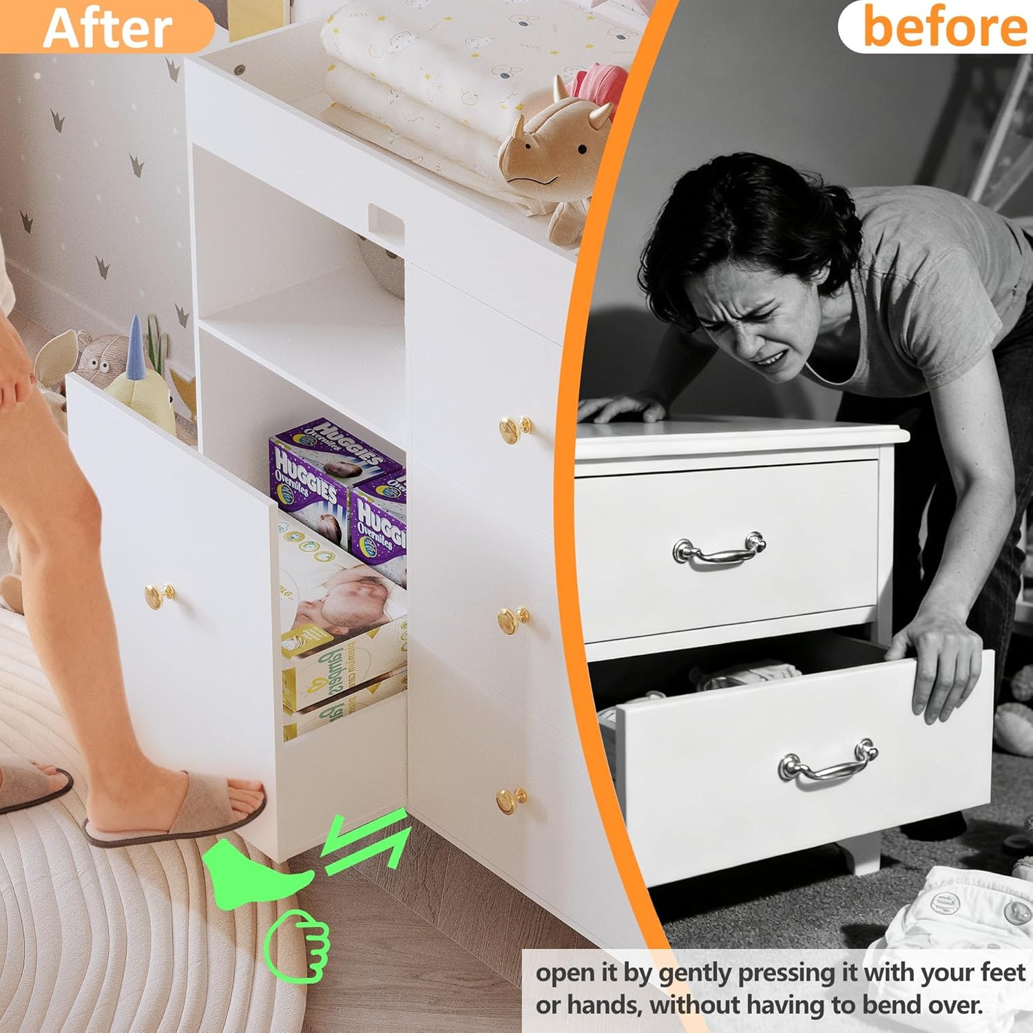 Wooden Baby Changing Table Dresser,Diaper Changing Table with Large Tabletop,4 Drawers, Open Storage Space & Side Shelves,Modern Storage Crib with Changing Table for Nurseries and Baby Rooms,White