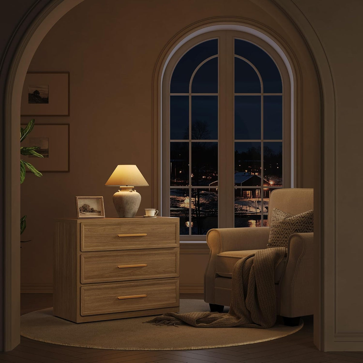 SICOTAS Night Stand Oversized Extra Large Nightstand Tall Bedside Side Table with 3 Drawers with Storage Modern End Table with Golden Handles Night Stands for Bedroom Sofa Couch Office