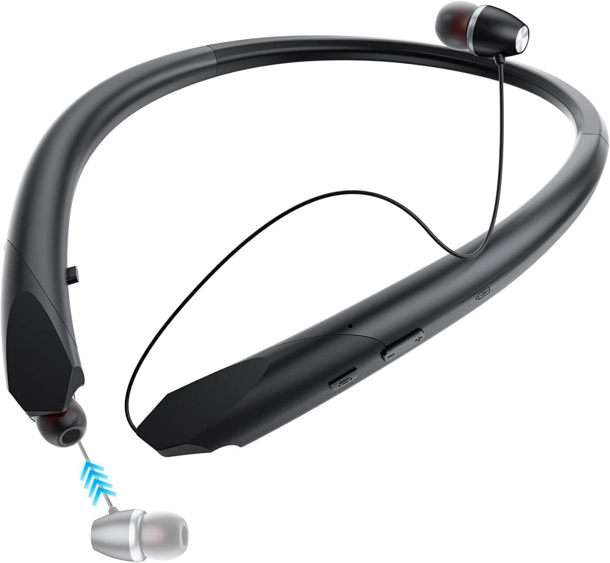 Bluetooth Neckband Headphones with Retractable Earbud Cables, 24H Battery Life, IPX5 Sweatproof Wireless Earbuds, Stereo Surround Sound for Sports, Running, Workouts
