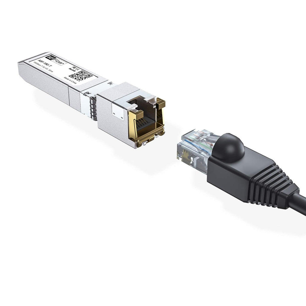 H!Fiber 10Gb SFP+ to RJ45 Module, 80 Meters, Low Power Consumption 10Gbase-T Ethernet SFP+ Copper Transceiver for Cisco, Meraki, MikroTik, Ubiquiti, Unifi, Netgear, QNAP and More, Cat6a/7/8, 4 Pack