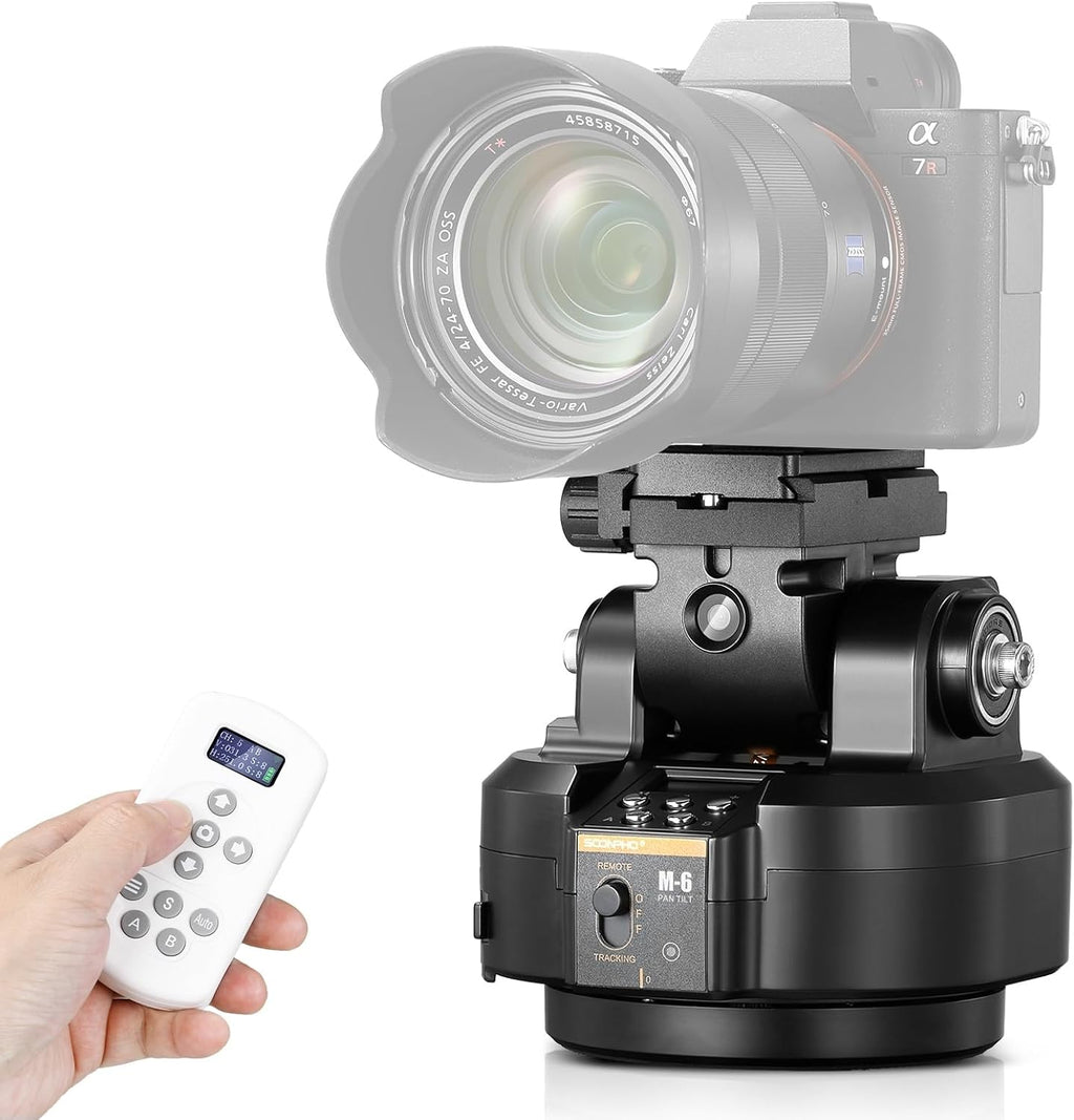 Soonpho M6 Auto Face Tracking Motorized Rotating Panoramic Tripod Head,AI Smart Face Body Tracking Remote Control Pan Tilt Head with Remote Control and Mobile Phone Clip for DSLR Cameras/Camcorders